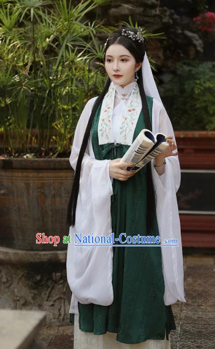 Traditional Chinese Ming Dynasty Countess Historical Costume Ancient Drama Taoist Nun Green Hanfu Dress for Women