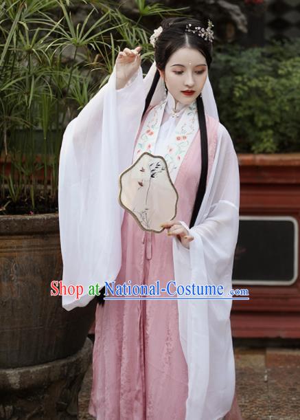 Traditional Chinese Ming Dynasty Palace Princess Historical Costume Ancient Drama Taoist Nun Pink Hanfu Dress for Women