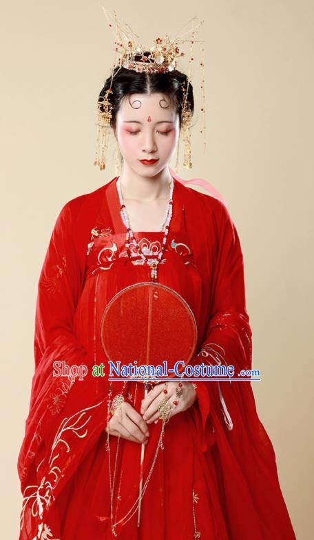 Traditional Chinese Tang Dynasty Bride Wedding Historical Costume Ancient Drama Princess Red Hanfu Dress for Women