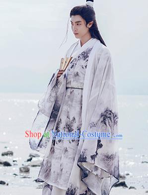 Traditional Chinese Jin Dynasty Nobility Childe Historical Costume Ancient Drama Swordsman Hanfu Clothing for Men