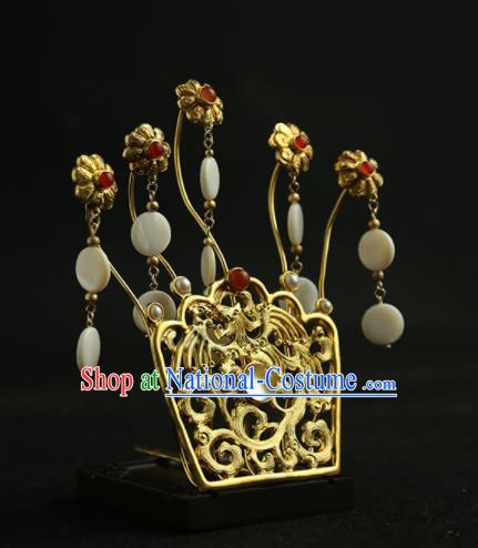 Chinese Ancient Princess Golden Hairpins Tassel Hair Crown Traditional Hanfu Hair Clip Hair Accessories for Women