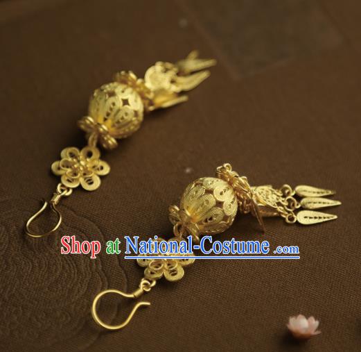 Chinese Ancient Court Golden Earrings Traditional Princess Hanfu Jewelry Accessories for Women