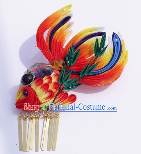 Japanese Geisha Kimono Red Goldfish Hair Claw Hairpins Traditional Yamato Hair Accessories for Women