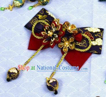 Japanese Geisha Kimono Bowknot Bells Tassel Hair Claw Hairpins Traditional Yamato Hair Accessories for Women