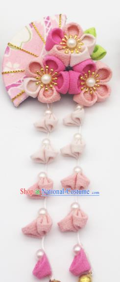 Japanese Geisha Oiran Kimono Pink Sakura Tassel Hair Claw Hairpins Traditional Yamato Hair Accessories for Women