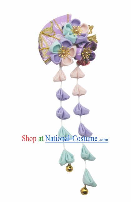 Japanese Geisha Oiran Kimono Purple Sakura Tassel Hair Claw Hairpins Traditional Yamato Hair Accessories for Women