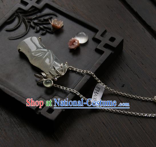 Chinese Ancient Court Jade Bamboo Necklace Pendant Traditional Princess Hanfu Necklet Accessories for Women