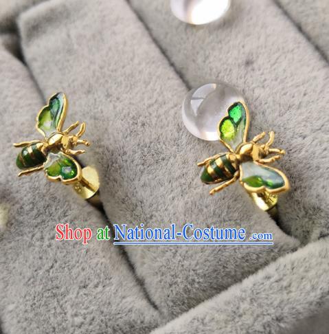 Chinese Ancient Court Enamel Bee Earrings Traditional Princess Hanfu Jewelry Accessories for Women