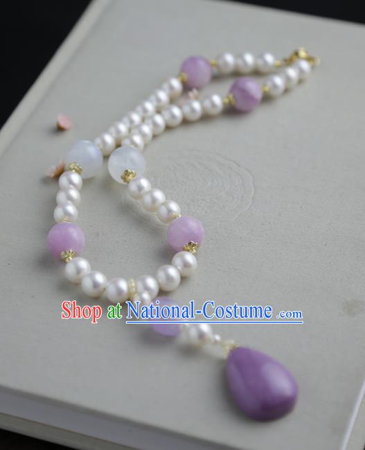 Chinese Ancient Court Purple Mica Necklace Traditional Princess Hanfu Pearls Necklet Accessories for Women