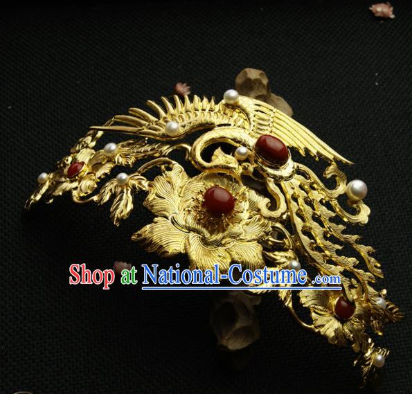 Chinese Ancient Ming Dynasty Golden Crane Peony Hairpins Hair Crown Traditional Hanfu Hair Accessories for Women