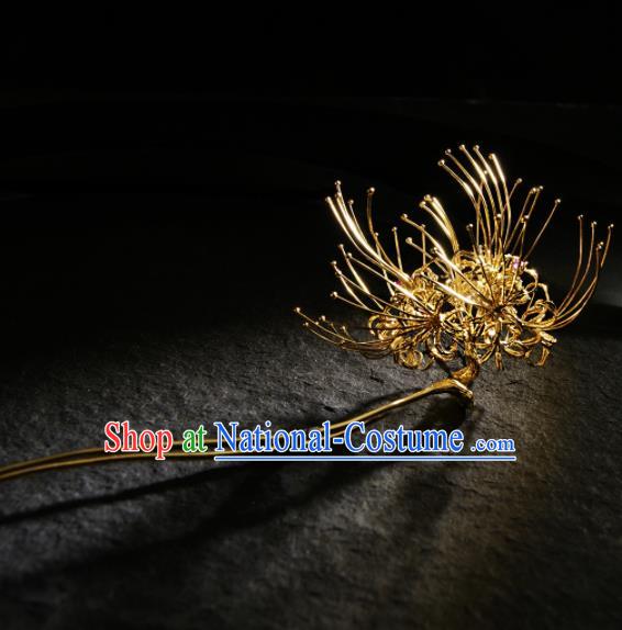 Chinese Ancient Ming Dynasty Golden Manjusaka Hairpins Hair Clip Traditional Hanfu Hair Accessories for Women