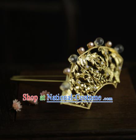 Chinese Ancient Queen Golden Hair Crown Hairpins Traditional Hanfu Hair Clip Hair Accessories for Women