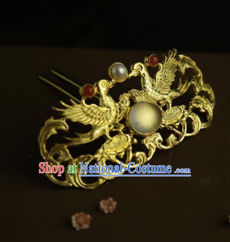 Chinese Ancient Queen Golden Phoenix Hair Crown Hairpins Traditional Hanfu Hair Clip Hair Accessories for Women