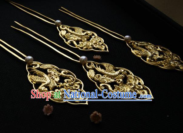 Chinese Ancient Queen Golden Parrot Hairpins Traditional Hanfu Hair Accessories for Women