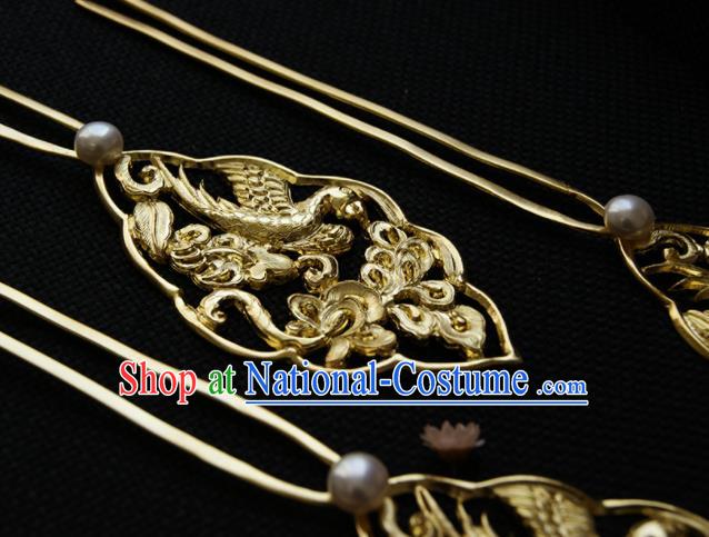 Chinese Ancient Queen Golden Parrot Hairpins Traditional Hanfu Hair Accessories for Women