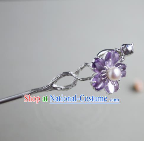 Chinese Ancient Princess Purple Cherry Blossom Hairpins Traditional Hanfu Hair Clip Hair Accessories for Women