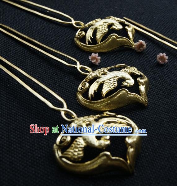 Chinese Ancient Tang Dynasty Queen Golden Parrot Hairpins Traditional Hanfu Hair Accessories for Women