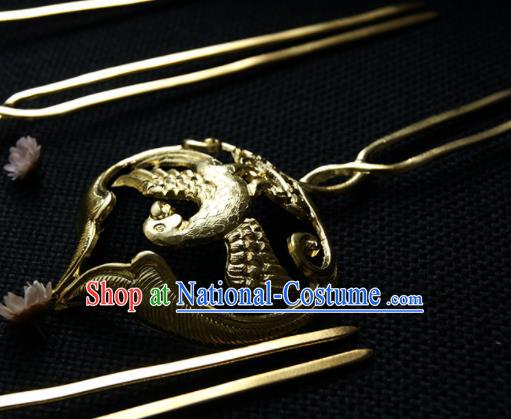 Chinese Ancient Tang Dynasty Queen Golden Parrot Hairpins Traditional Hanfu Hair Accessories for Women