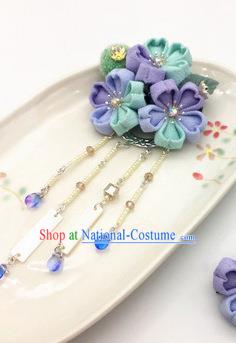 Japanese Geisha Oiran Kimono Lilac Sakura Tassel Hair Stick Hairpins Traditional Yamato Hair Accessories for Women