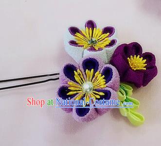 Japanese Geisha Courtesan Kimono Purple Sakura Hairpins Traditional Yamato Hair Accessories for Women