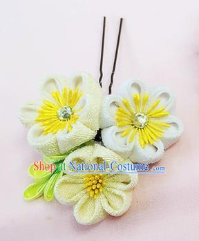 Japanese Geisha Courtesan Kimono Yellow Sakura Hairpins Traditional Yamato Hair Accessories for Women