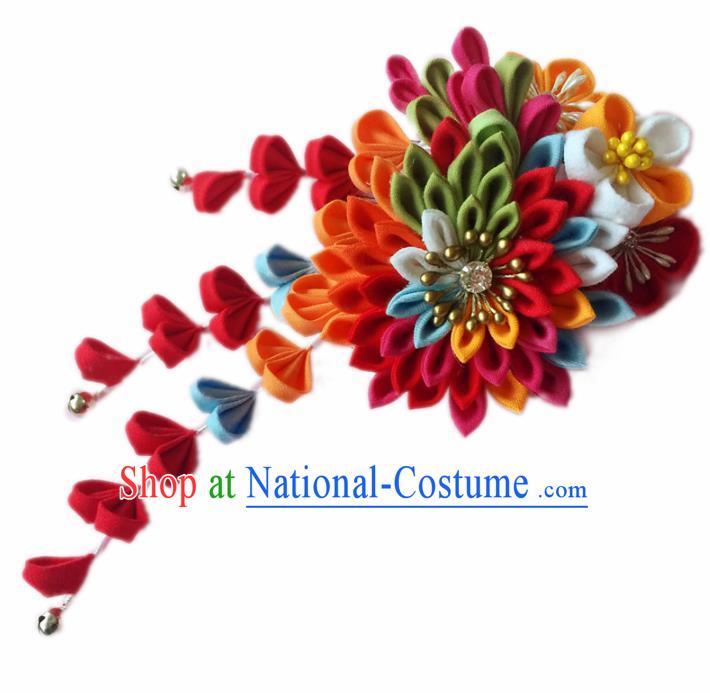 Japanese Geisha Courtesan Kimono Rosy Chrysanthemum Hair Comb Hairpins Traditional Yamato Hair Accessories for Women