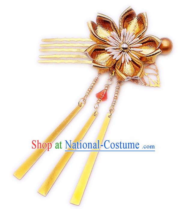 Japanese Geisha Courtesan Kimono Golden Sakura Hair Comb Hairpins Traditional Yamato Hair Accessories for Women