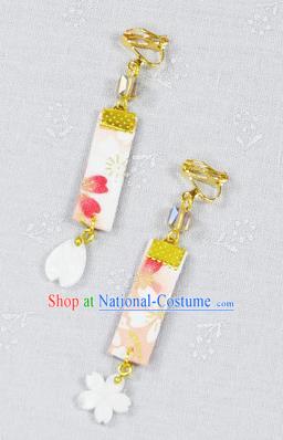 Japanese Geisha Oiran Kimono Beige Earrings Traditional Yamato Ear Accessories for Women