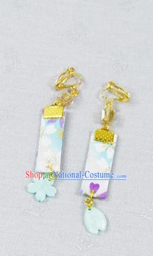 Japanese Geisha Oiran Kimono Blue Earrings Traditional Yamato Ear Accessories for Women