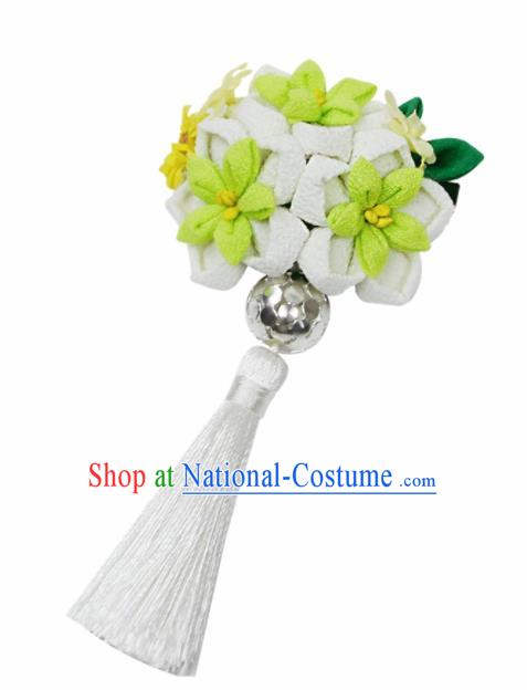 Japanese Geisha Oiran Green Sakura Tassel Hair Claw Hairpins Traditional Yamato Hair Accessories for Women