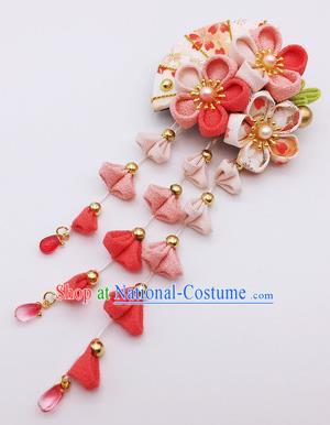 Japanese Geisha Courtesan Kimono Pink Sakura Fan Hair Claw Hairpins Traditional Yamato Hair Accessories for Women