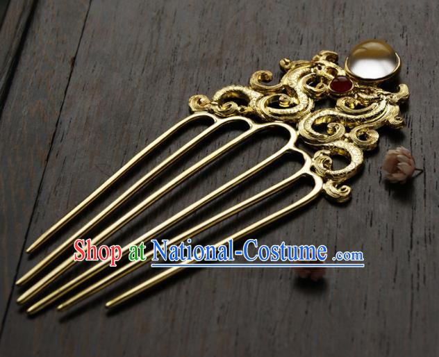 Chinese Ancient Tang Dynasty Queen Dragon Phoenix Hair Comb Golden Hairpins Traditional Hanfu Hair Accessories for Women