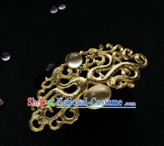 Chinese Ancient Tang Dynasty Queen Golden Dragon Hair Comb Opal Hairpins Traditional Hanfu Hair Accessories for Women