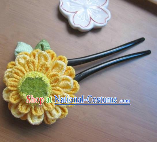 Japanese Geisha Courtesan Sunflower Hair Clip Hairpins Traditional Yamato Kimono Hair Accessories for Women