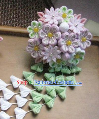 Japanese Geisha Courtesan Lilac Sakura Tassel Hair Claw Hairpins Traditional Yamato Kimono Hair Accessories for Women