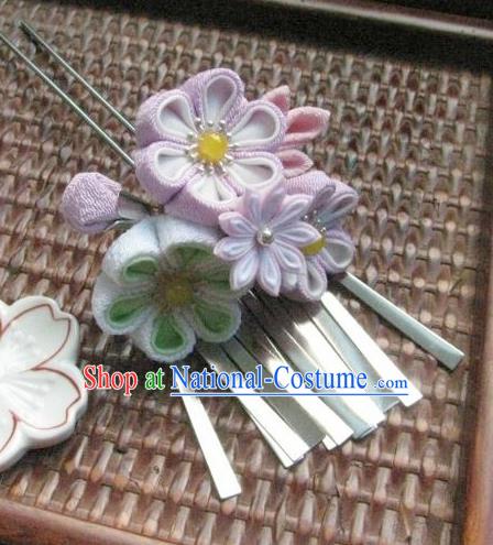 Japanese Geisha Courtesan Lilac Sakura Tassel Hairpins Traditional Yamato Kimono Hair Accessories for Women