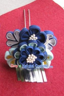 Japanese Geisha Courtesan Navy Flowers Hairpin Traditional Yamato Kimono Hair Accessories for Women