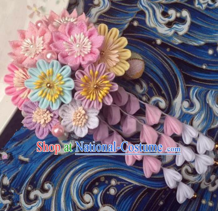 Japanese Geisha Courtesan Kimono Lilac Chrysanthemum Tassel Hair Comb Hairpins Traditional Yamato Hair Accessories for Women