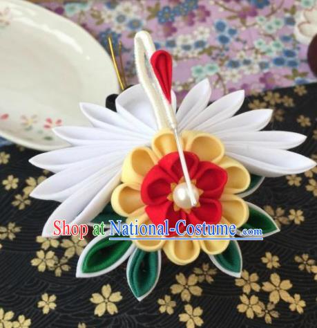 Japanese Geisha Courtesan Sunflower Crane Hairpin Traditional Yamato Kimono Hair Accessories for Women