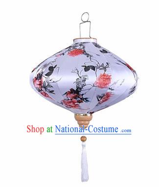 Chinese Traditional Silk Oval Hanging Lantern New Year Handmade Painting Peony Palace Lanterns