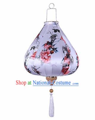 Chinese Traditional Silk Urceolate Hanging Lantern New Year Handmade Painting Peony Palace Lanterns