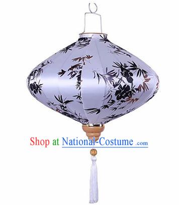 Chinese Traditional Silk Oval Hanging Lantern New Year Handmade Painting Bamboo Palace Lanterns