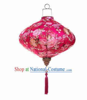 Chinese Traditional Rosy Silk Hanging Lantern New Year Handmade Painting Peony Palace Lanterns