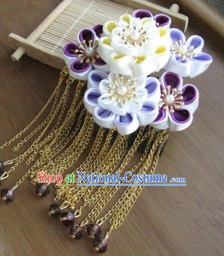 Japanese Geisha Courtesan Purple Sakura Hair Comb Traditional Yamato Kimono Hair Accessories for Women