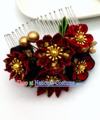 Japanese Geisha Courtesan Kimono Wine Red Sakura Hair Comb Hairpins Traditional Yamato Hair Accessories for Women