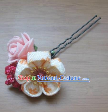 Japanese Geisha Courtesan Pink Rose Sakura Little Hairpin Traditional Yamato Kimono Hair Accessories for Women