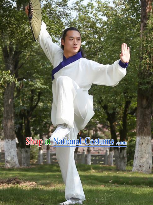 Chinese Traditional Martial Arts Royalblue Slant Opening Costumes Kung Fu Tai Chi Competition Clothing for Men