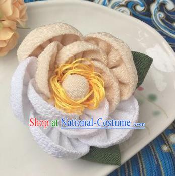 Japanese Geisha Courtesan Kimono Beige Rose Hair Comb Hairpins Traditional Yamato Hair Accessories for Women