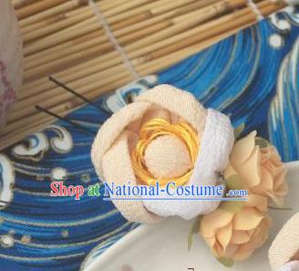 Japanese Geisha Courtesan Kimono Beige Rose Hairpins Traditional Yamato Hair Accessories for Women