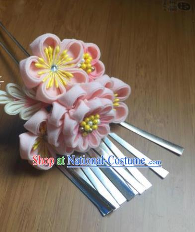 Japanese Geisha Courtesan Kimono Pink Sakura Hairpins Traditional Yamato Hair Accessories for Women